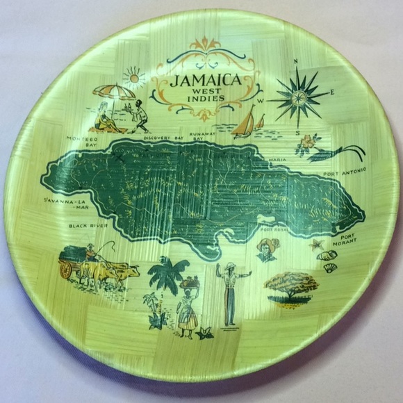 FINAL SALE PRICE Jamaican Bamboo Plate & Solid Wood Hanging Plate - Picture 2 of 6